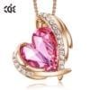 CDE Women Gold Necklace Pendant Embellished with Crystals from Swarovski Heart Necklace