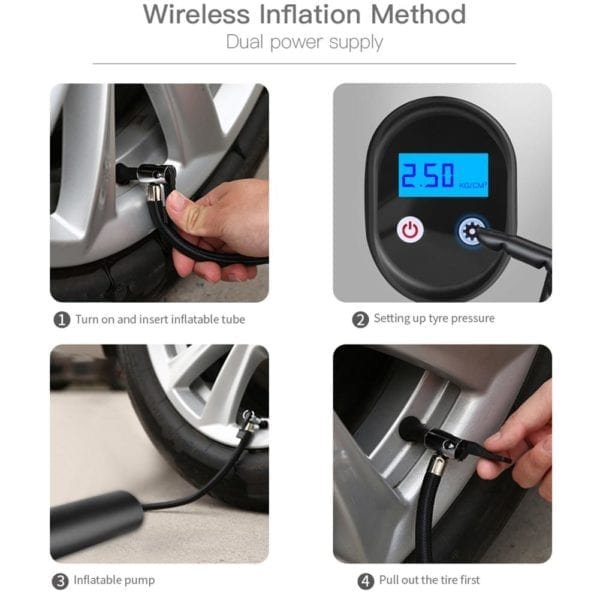 Car Wireless Inflatable Pump 12V Portable Car Air Pumps Electric Tire Inflator LCD Digital Rechargeable For 5