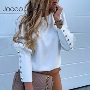 Jocoo Jolee Women Metal Buttons Long Sleeve Blouse Office Lady Shirt Casual Pineapple Print Tops Plus