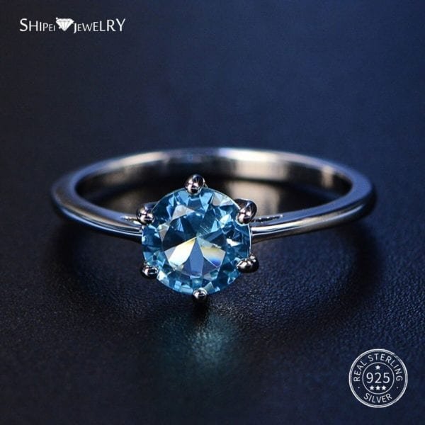 100% 925 Sterling Silver Round Sapphire Rings for Women