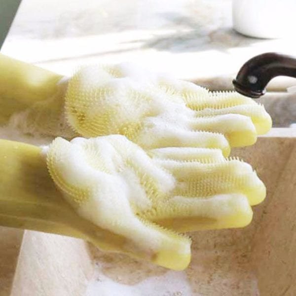 1pcs Silicone Cleaning Glove Magic Dishwashing Glove with Brush Multifunctional Household Kitchen Glove for Dish Washing