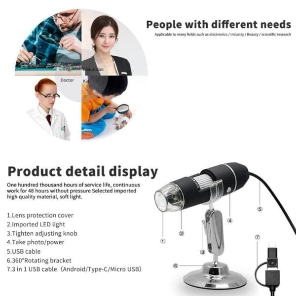 3 in 1 1000X Digital 2MP HD 1080P Soldering Microscope Magnifier Video Camera with Stand for 1