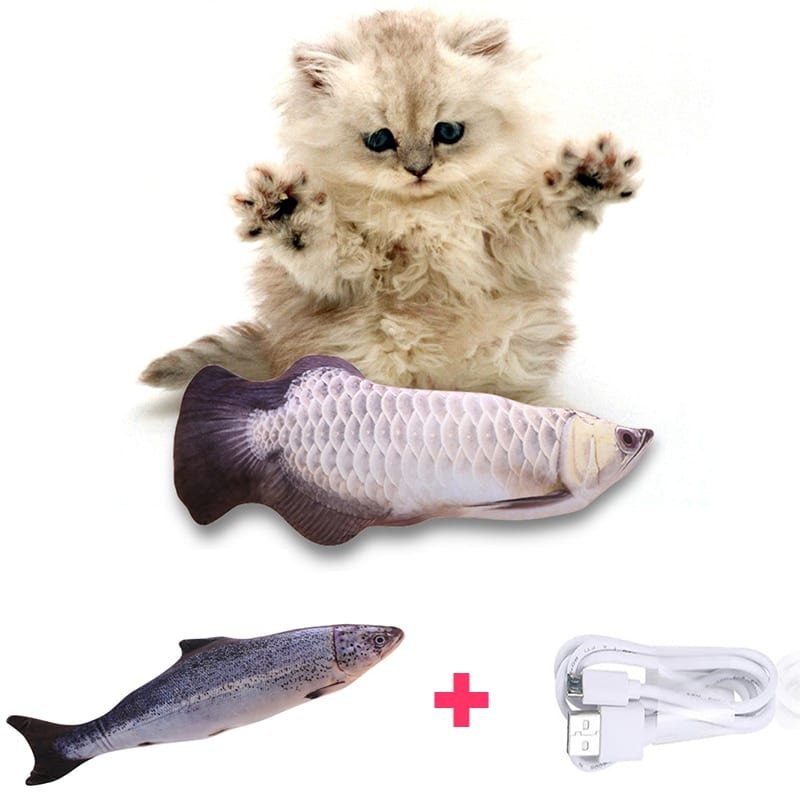 Realistic Moving Cat Kicker Fish Interactive Pet toy Funny Pets Pillow Chew Bite Kick Supplies for Cat/Kitty/Kitten Flopping Fish Electric Dancing Fish Cat Catnip Toy Simulation Plush Fish Shape Toy Doll salmon 