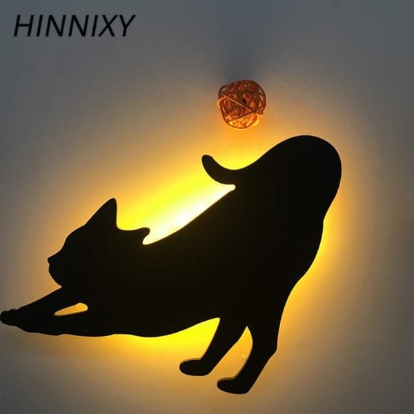 Hinnixy Black Cat Wall Lamp Cartoon Animal Cat Dog Silhouette LED Kids Bedroom Decor Motion Control 4