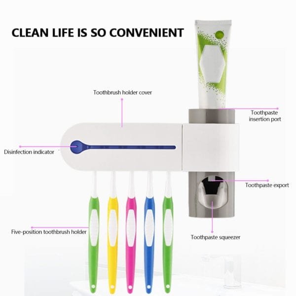 UV Light Toothbrush Sterilizer 3 In1 Toothbrush Holder Cleaner Automatic Toothpaste Squeezers Punch free for Oral 4