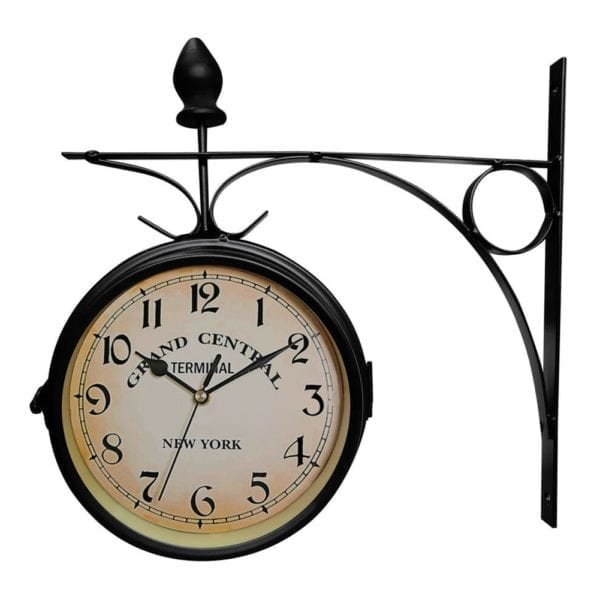 Wall Clock Vintage Battery Powered Mount Garden Outdoor Decoration Double Sided Retro Hanging European Style Coffee 2
