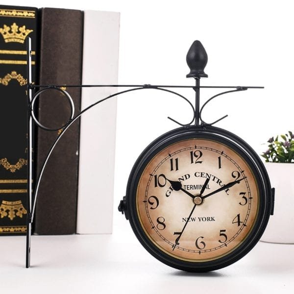 Wall Clock Vintage Battery Powered Mount Garden Outdoor Decoration Double Sided Retro Hanging European Style Coffee 4