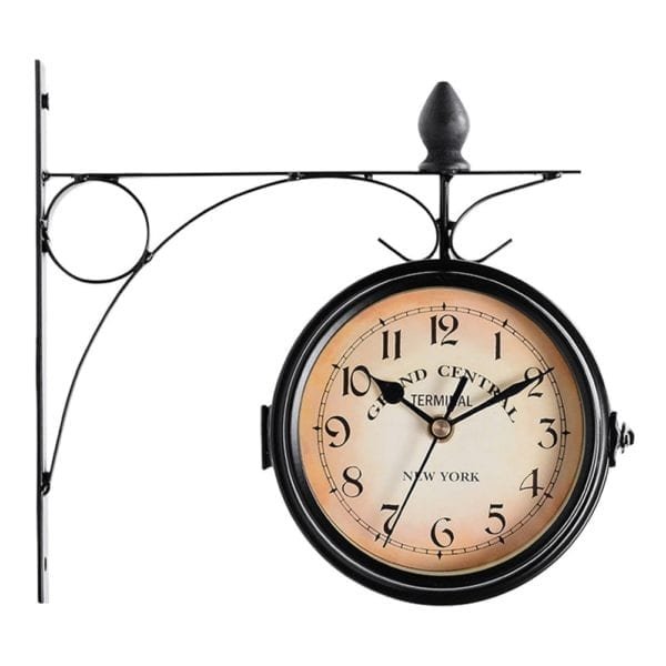 Wall Clock Vintage Battery Powered Mount Garden Outdoor Decoration Double Sided Retro Hanging European Style Coffee