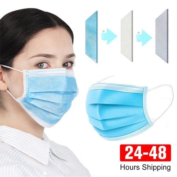 100 PCS Mask Disposable Protect 3 Layers Filter Dustproof Earloop 3 Non Woven Protector Face Mouth 4