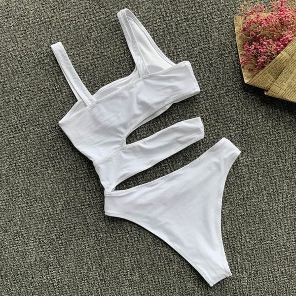 2020 New Sexy White One Piece Swimsuit Women Cut Out Swimwear Push Up Monokini Bathing Suits 4