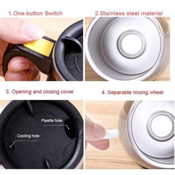 Auto Sterring Coffee mug Stainless Steel Magnetic Mug Cover Milk Mixing Mugs Electric Lazy Smart Shaker 3