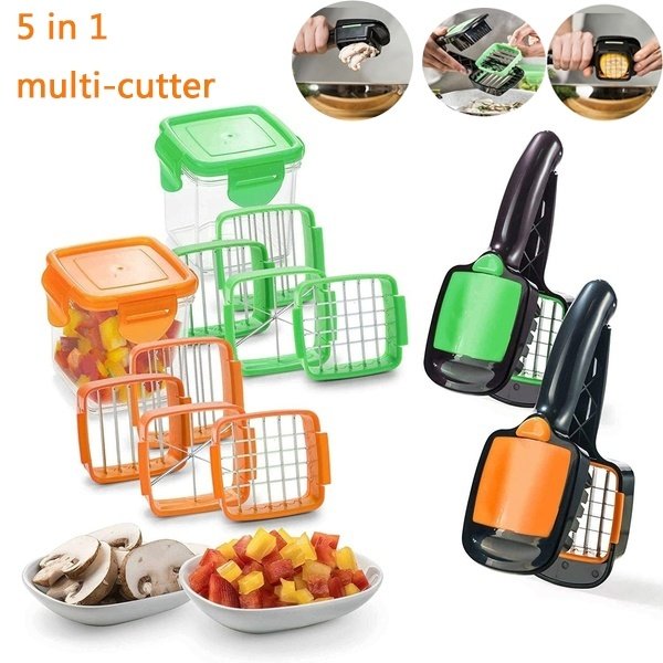 Five Functions In One Multifunctional Quick Stainless Food Fruit Vegetable Cutter Slicer Chopper with Container Kitchen
