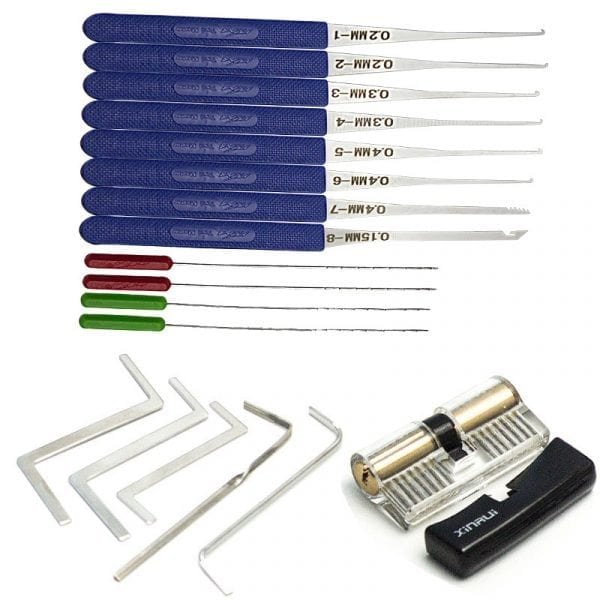 Locksmith Tension Wrench Tool Practice Lock Pick Set Combination Broken Key Extractor Tools Transparent Lock with 2