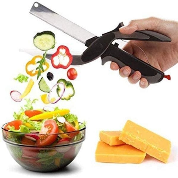 Multi Function Clever Cutter Kitchen Scissors 2 in 1 Food Chopper Stainless Steel Utility Knife Cutting 2