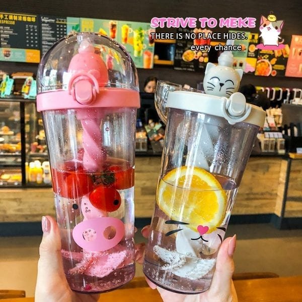 New Hot Creative Plastic Straw Water Bottle Cute Animal Drinking Cup Portable Large Capacity For Student 2