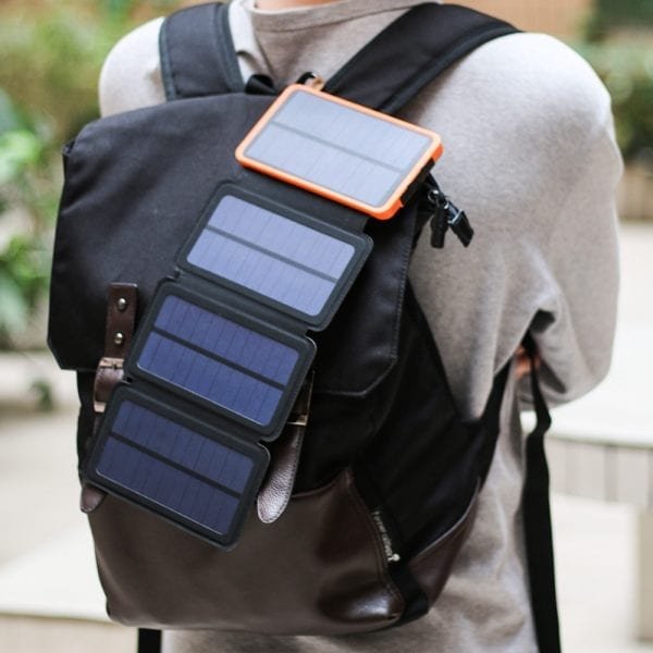 Power Bank Solar Powered Foldable Portable Solar Powerbank Waterproof Dual USB Output with High Lumen Flashlight 5