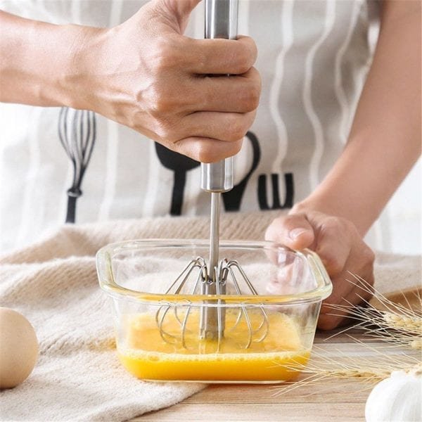 Semi automatic Mixer Egg Beater Manual Self Turning Stainless Steel Whisk Hand Blender Egg Cream Stirring 3