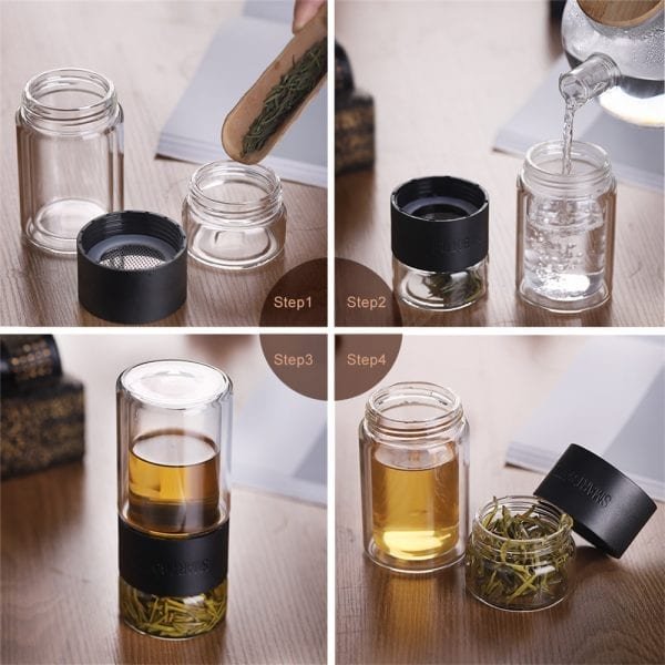 Tea Water Bottle Travel Drinkware Portable Double Wall Glass Tea Infuser Tumbler Stainless Steel Filters The 5