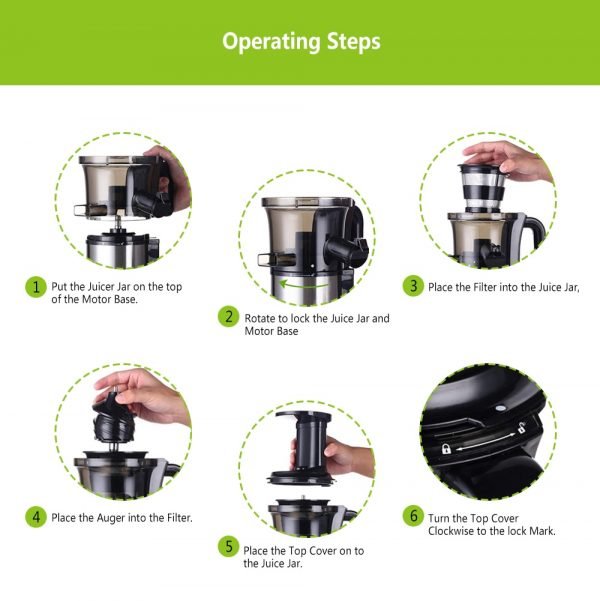 200W 40RPM Stainless Steel Masticating Slow Auger Juicer Fruit and Vegetable Juice Extractor Compact Cold Press 3