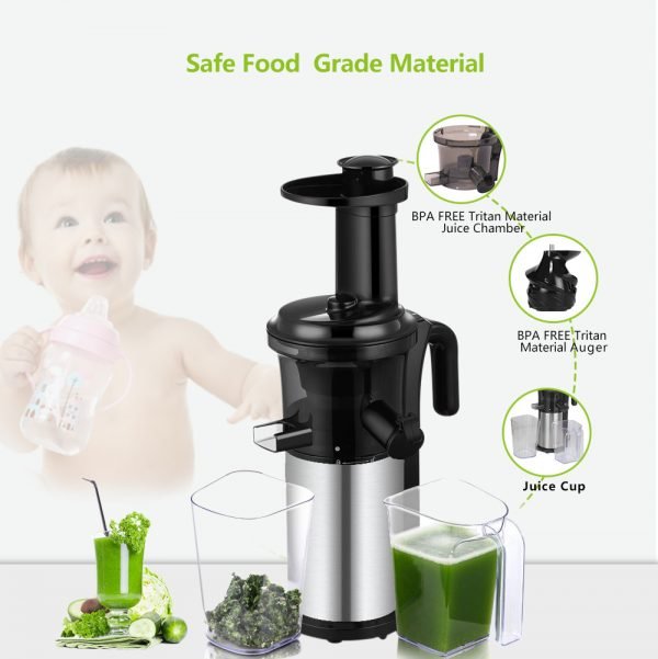 200W 40RPM Stainless Steel Masticating Slow Auger Juicer Fruit and Vegetable Juice Extractor Compact Cold Press 4