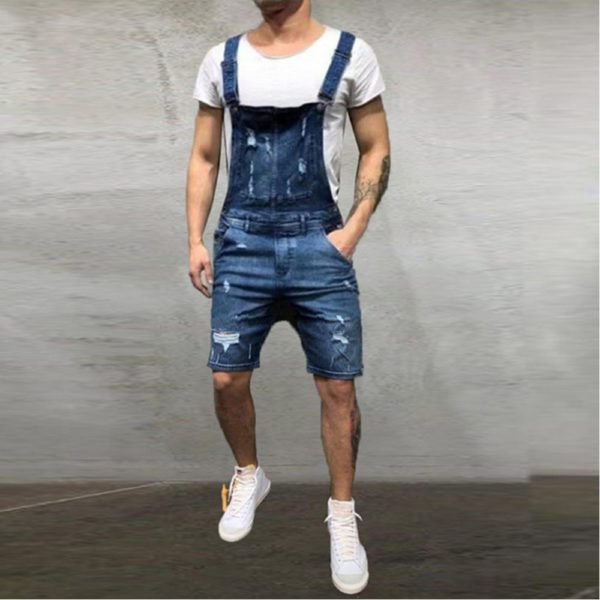 2020 Oversize Fashion Men s Ripped Jeans Jumpsuits Shorts Summer Hi Street Distressed Denim Bib Overalls 9