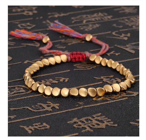 Beads Lucky Rope Tibetan Buddhist Handmade Bracelet Cotton Copper Braided