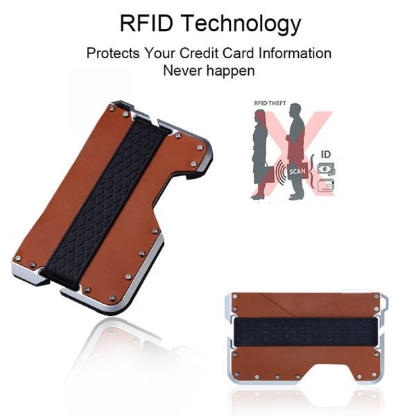 DIENQI New Genuine Leather Card Holder Men Aluminum Metal RFID Blocking Credit Card Holder Slim Minimalist 1