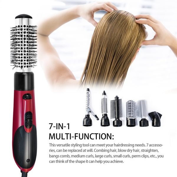 Multifunctional Hair Dryer 7 In 1 Blow Dryer Round Brush Rotating Hot Air Brush Hairdryer with 5