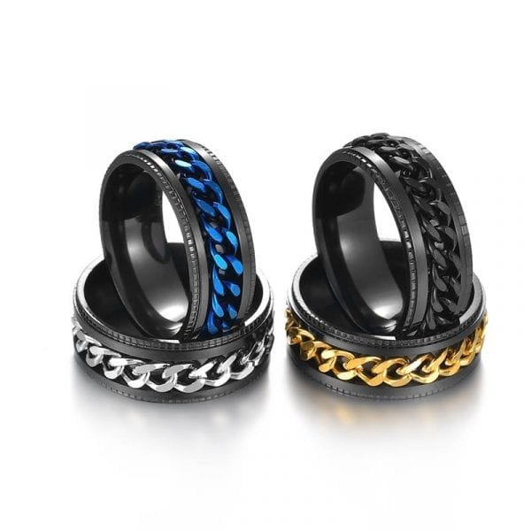 Punk Style 8mm Rock Men Spinner Chain Ring Titanium Stainless Steel Gold Black Chain Rotatable Rings 1