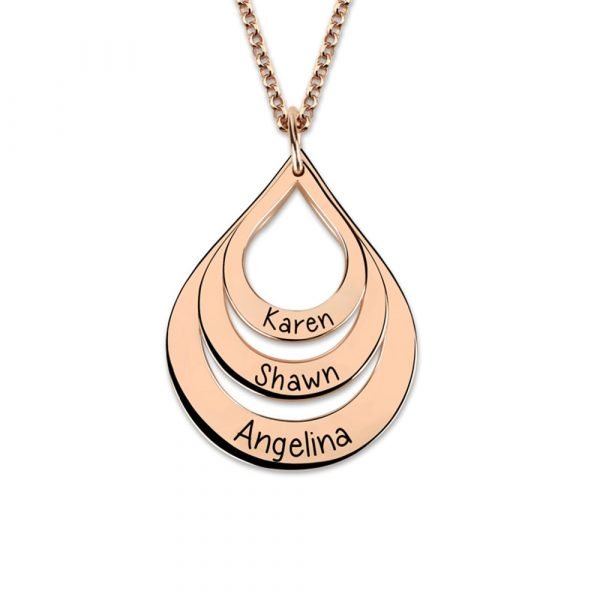Sweey Dropshipping Custom Engraved Drop Shaped 3 Names Necklace Gift Silver Gold Rose Gold for Ebay