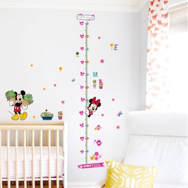 minnie mickey growth chart wall stickers for kids room cartoon flower height measure chart mural art 2