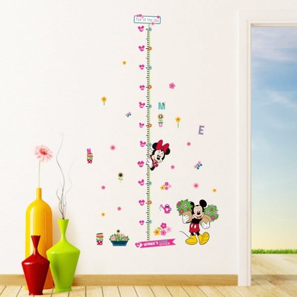 minnie mickey growth chart wall stickers for kids room cartoon flower height measure chart mural art