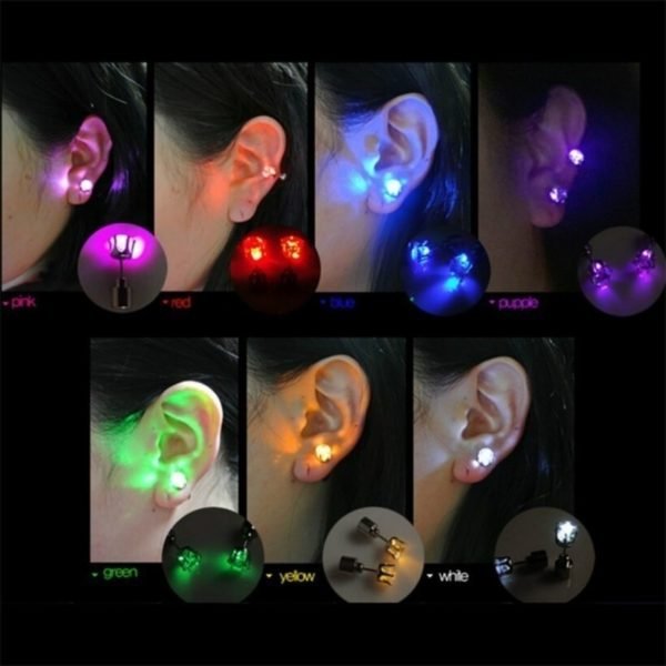 1 Pair Unique Boys Girls LED Light Christmas Gift Halloween Party Square Night Bling Studs Earring 1