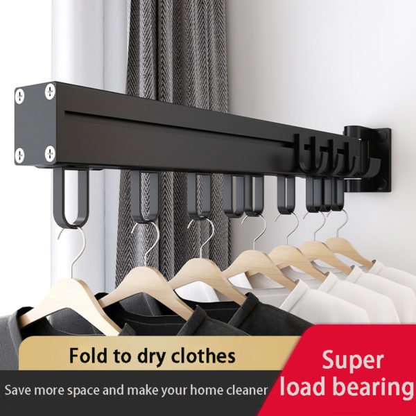 Black Folding Drying Rack Wall Mounted Telescopic Clothes Rack Indoor And Outdoor Simple Clothes Hanger Clothes