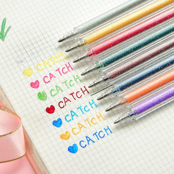 Colorful Glitter Shiny Gel Pen Fluorescent Light Discolor Pen DIY Scrapbooking for Planner Book Stationery School 2