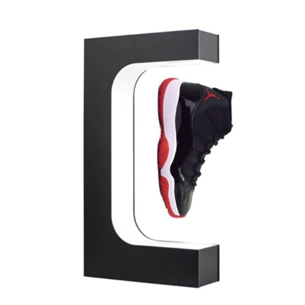 Custom hot rotating sneakers shoe display shelf box acrylic case magnetic levitating floating shoe display for