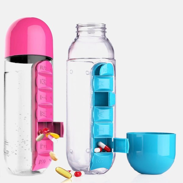 Direct Drinking Bottles hot Water Bottle Travel 600ML Bottle With Plastic Pill Box A Day Organizer
