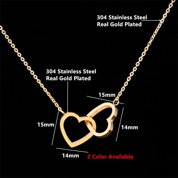 Double Heart Statement Necklace for Women Gold Stainless Steel Link Chian Wedding Jewelry Bijoux Femme Collier 3