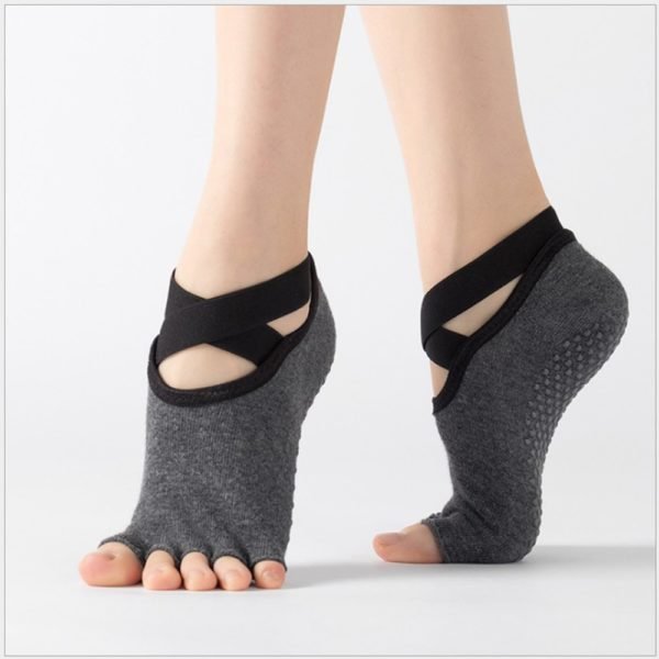 High Quality Women Yoga Socks Backless Five Toe Anti Slip Ankle Grip Socks Dots Ballet Fitness 2