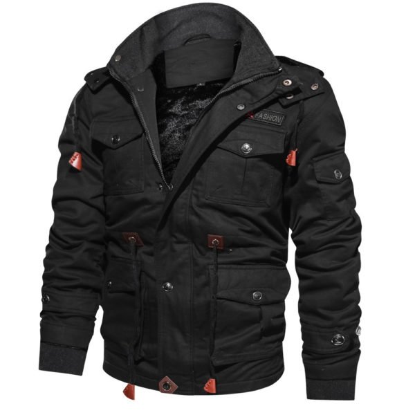 Male Plus Velvet Warm Hooded Tooling Wind Wash Tactical Jacket Men s Coat Plus Size M 4