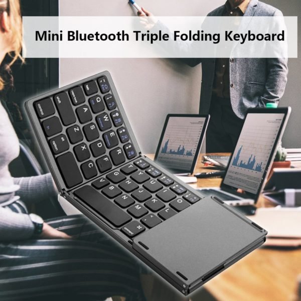 Mini Compact Triple Folding Keyboard Portable Cool Wireless Phone Tablet Keyboard With Mouse Touchpad 3