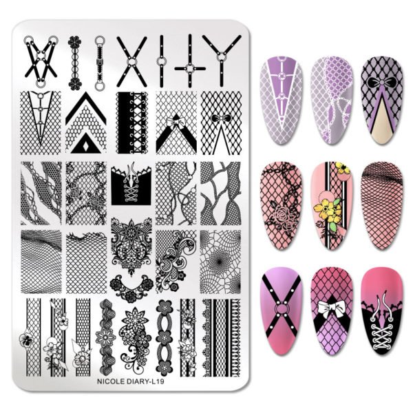 NICOLE DIARY Nail Stamping Plates Flower Rectangle Stainless Steel Nail Image Stencils Stamping Template Nail Arts