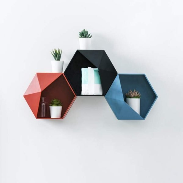 Nordic style shelf Hexagonal bathroom organizer Wall Shelves Geometric Wall Floating Shelf Home Decoration Storage Box 3
