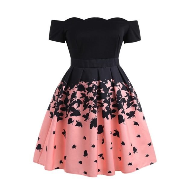 Plus Size 5XL Vintage Dress Women Black Pink Butterfly Floral Print Elegant Dress Woman Clothes