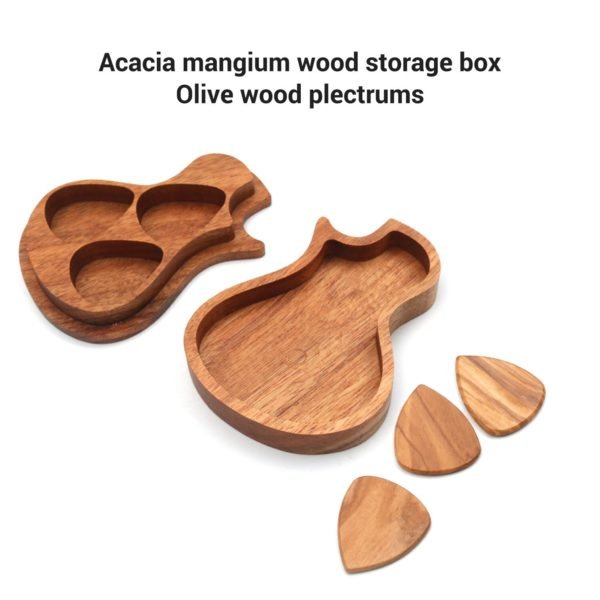 Quality Wooden Guitar Pick Set Plectrum Storage Holder Case Box with 3pcs Guitar Picks 3