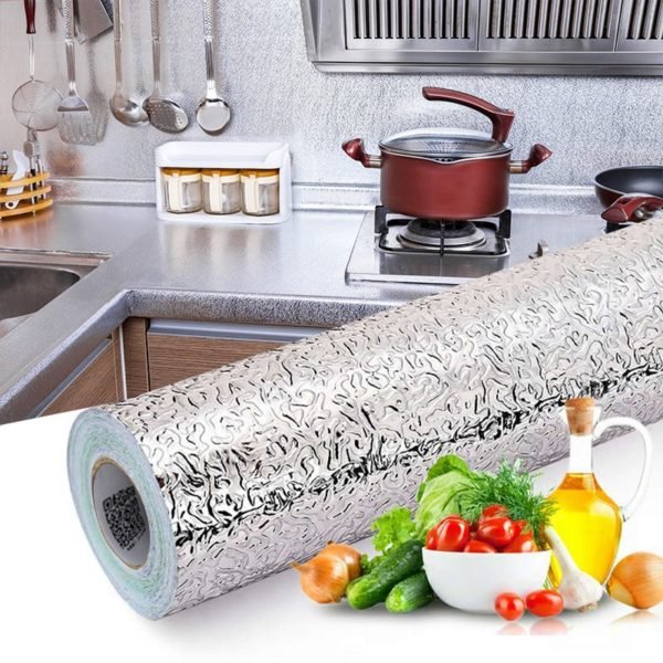 Removable Kitchen Oil proof Waterproof Stickers Aluminum Foil Kitchen Stove Cabinet Self Adhesive Wall Sticker DIY