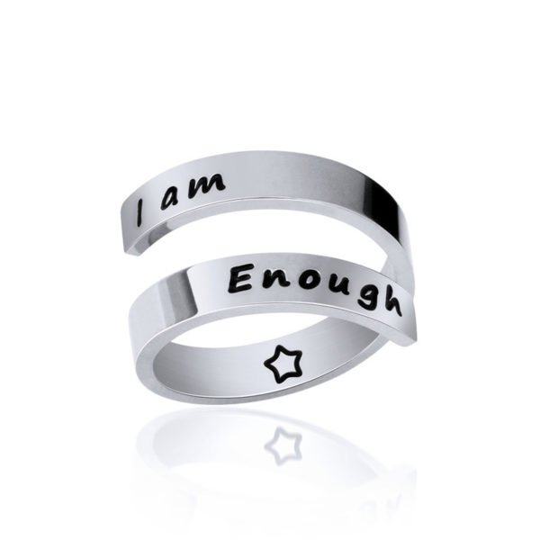 Rose Gold Titanium Steel Rings Adjustable Ring I am Enough Awareness Rings Inspirational Daily Reminder Jewelry 1