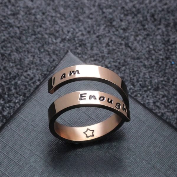 Rose Gold Titanium Steel Rings Adjustable Ring I am Enough Awareness Rings Inspirational Daily Reminder Jewelry 5