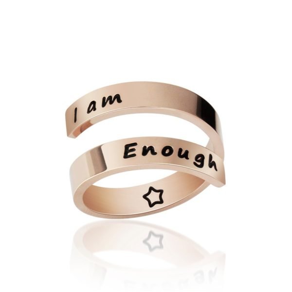 Rose Gold Titanium Steel Rings Adjustable Ring I am Enough Awareness Rings Inspirational Daily Reminder Jewelry