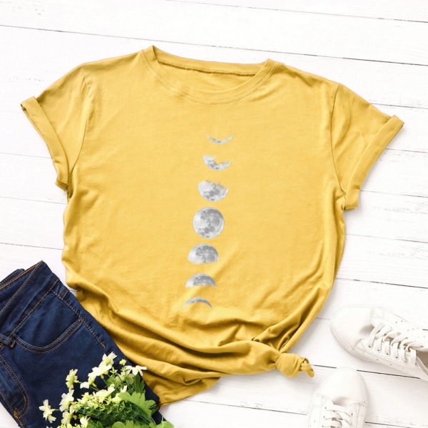 Summer T shirt Women Fashion O Neck Short Sleeve Cotton Moon Printed T shirt Oversized Slim 2